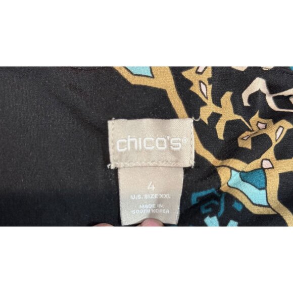 Chicos Womens XXL Paisley Floral Print Tunic Top With Necklace Black Teal - Picture 9 of 9